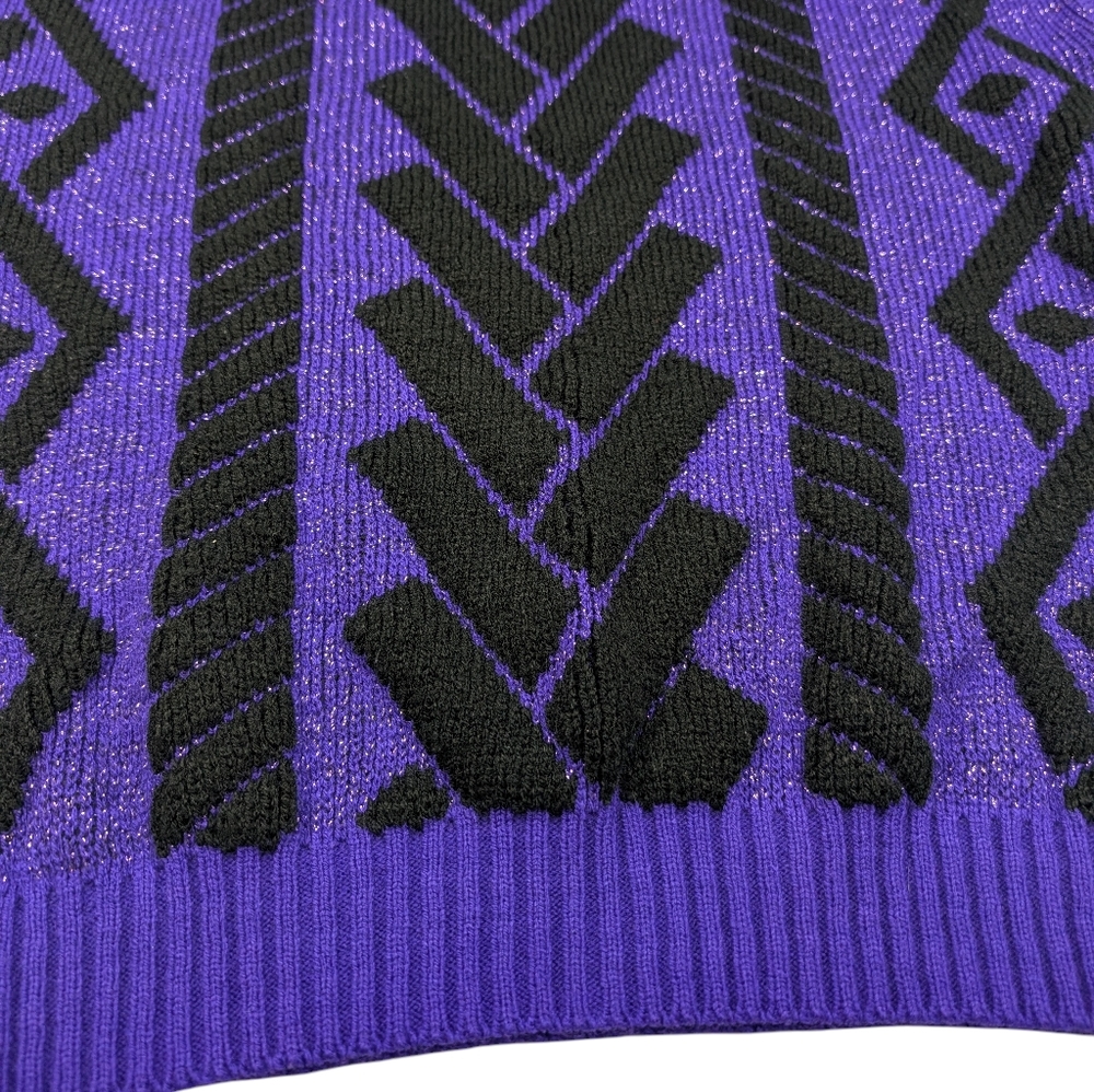 Vintage purple/metallic sweater W black geometric. Centennial Knits Ltd. Lg - Picture 5 of 14